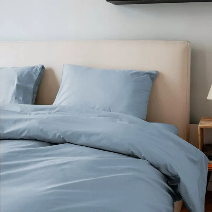 Drap housse percale de coton - 6 coloris au choix - Bleu gris / 140x200-5