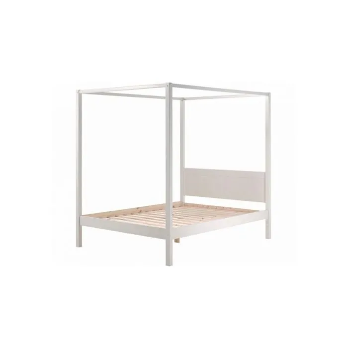 Lit à baldaquin - PINO - 140x200 cm - Bois massif - Blanc - Scandinave Moderne-0