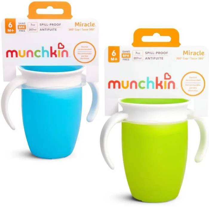 Munchkin Tasse d'apprentissage Miracle 360 verte/bleue lot de 2-3
