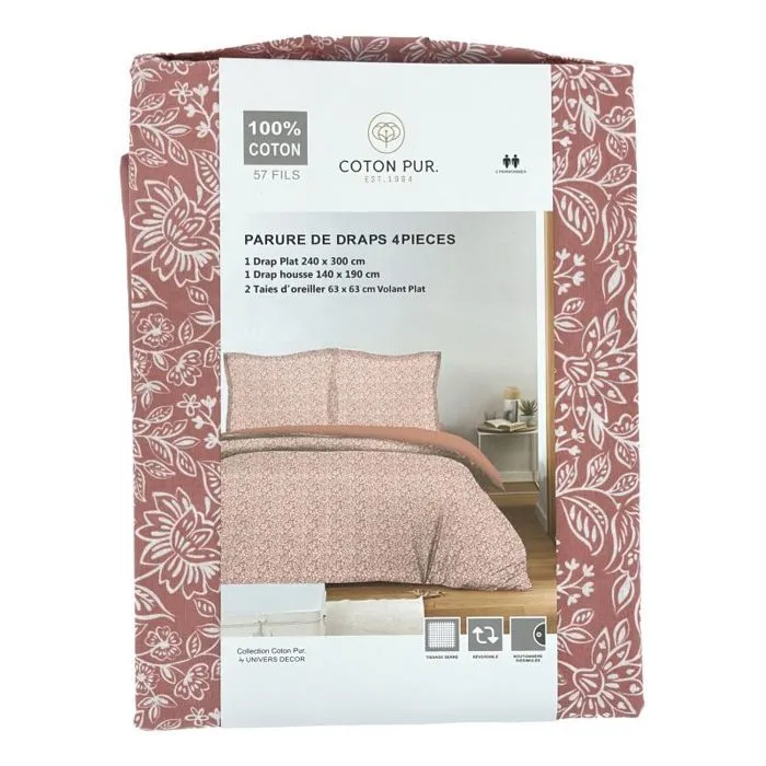 Parure de draps 4 pièces pour lit 140 x 190 cm Céleste pêche-5