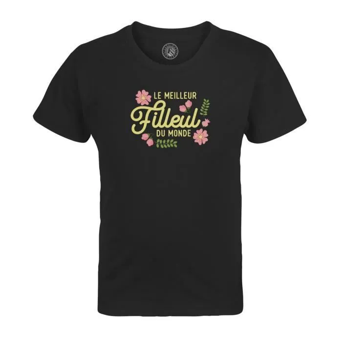 T-shirt Enfant Noir Le Meilleur Filleul du Monde Famille Parrain Marraine-0