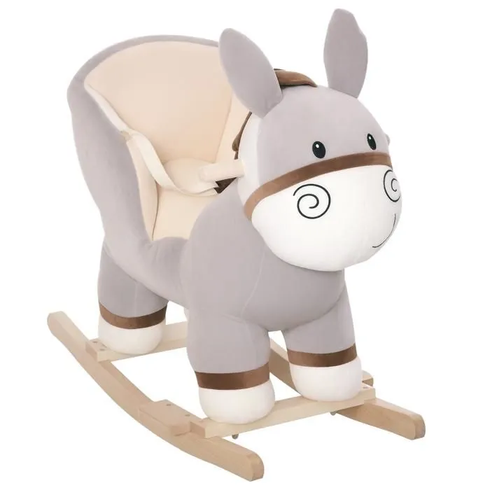 HOMCOM - cheval à bascule - Bois peuplier - 61x34x58cm - Gris-0