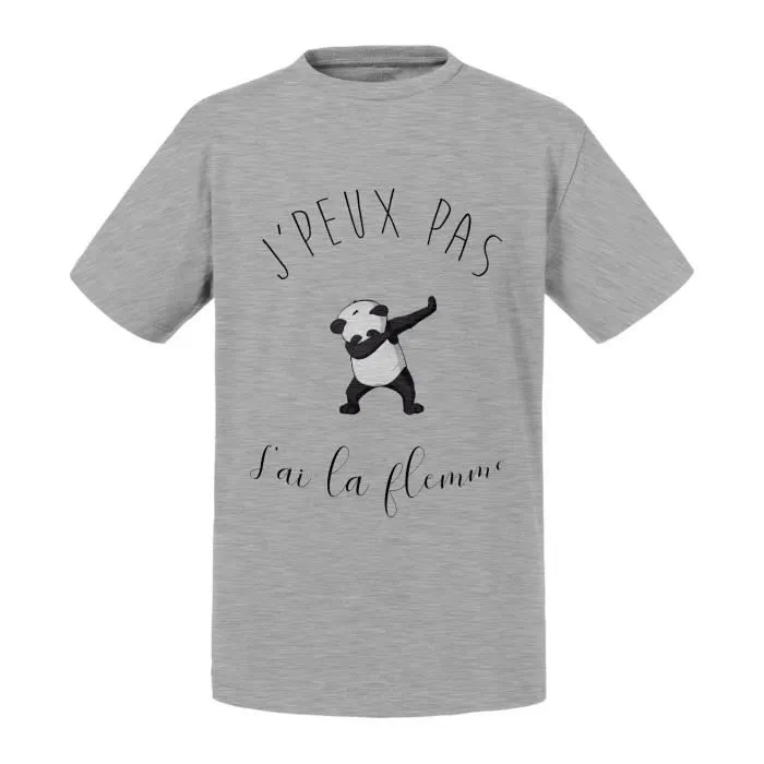 T-shirt Enfant Gris J'Peux Pas J'Ai La Flemme Humour Dessin le Dab du Panda Animaux-0