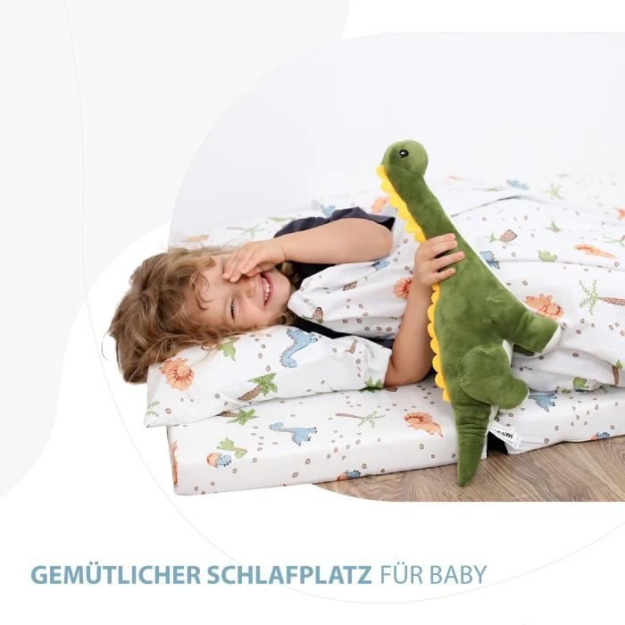 Housse de couette enfant 90 x 120 cm - parures de lit enfants taie oreiller 60x40 en coton Dinosaure Parure de lit bebe-3