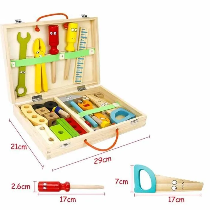 Jouet en bois - FOLAYA - Boîte à outils enfant DIY 3D - 34 pièces - Mixte - Intérieur-2