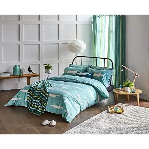 Scion Mr Fox Housse de Couette, Coton Percale, Bleu Sarcelle, 230x220 - DUCMFTL3TEA-0