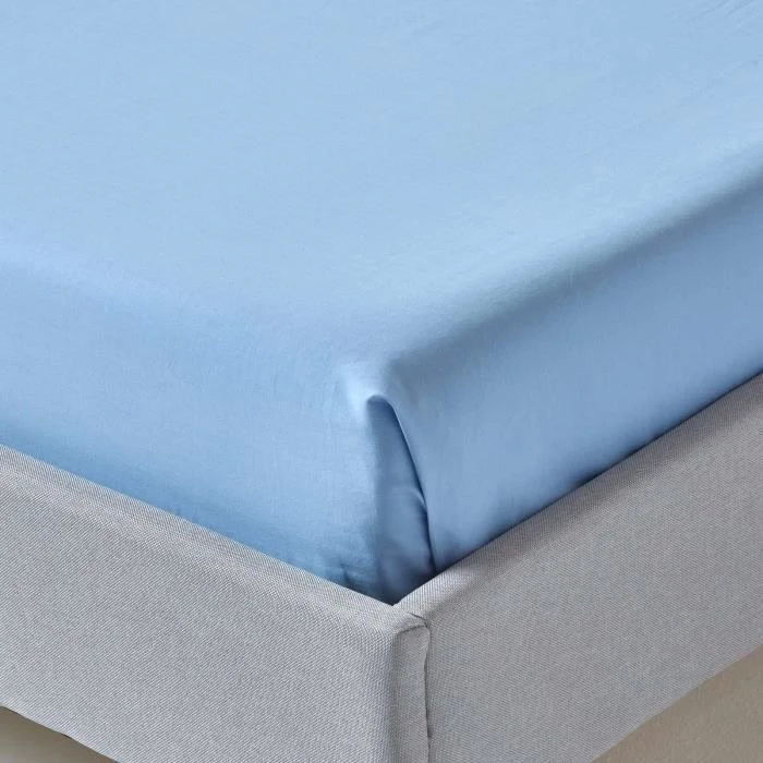 Drap plat uni 100% coton égyptien 200 fils coloris bleu 180 x 290 cm-2