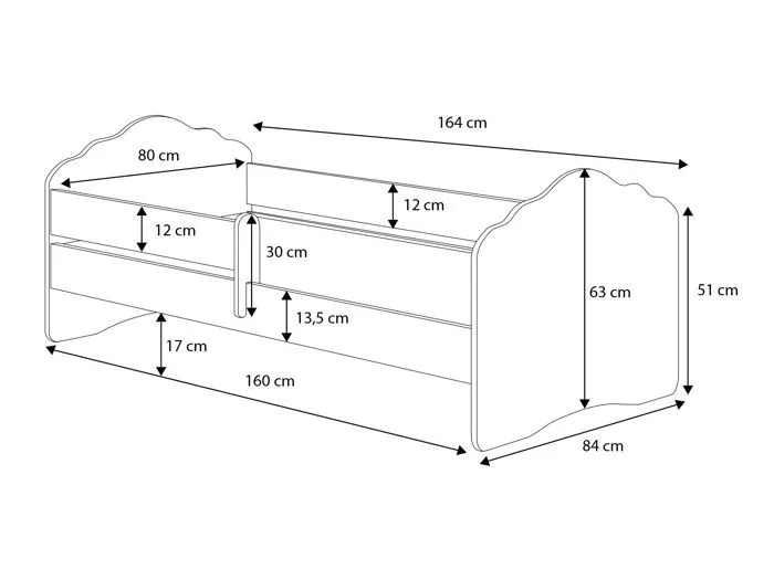 Lit enfant FIONA avec tiroir balustrade et matelas inclus - Sans graphique - 160 cm x 80 cm-1