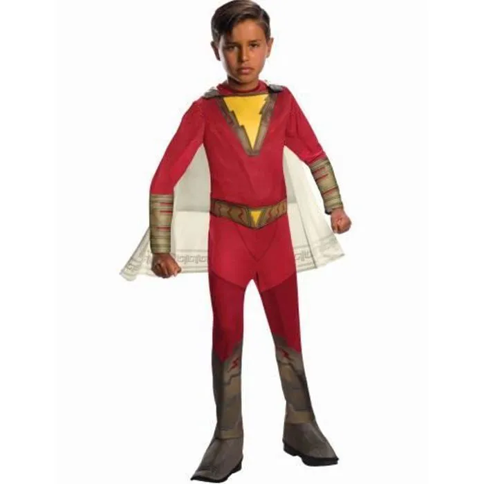 Déguisement classique enfant Shazam - Licence officielle - Rouge et blanc - Combinaison, cape et couvre-bottes-0