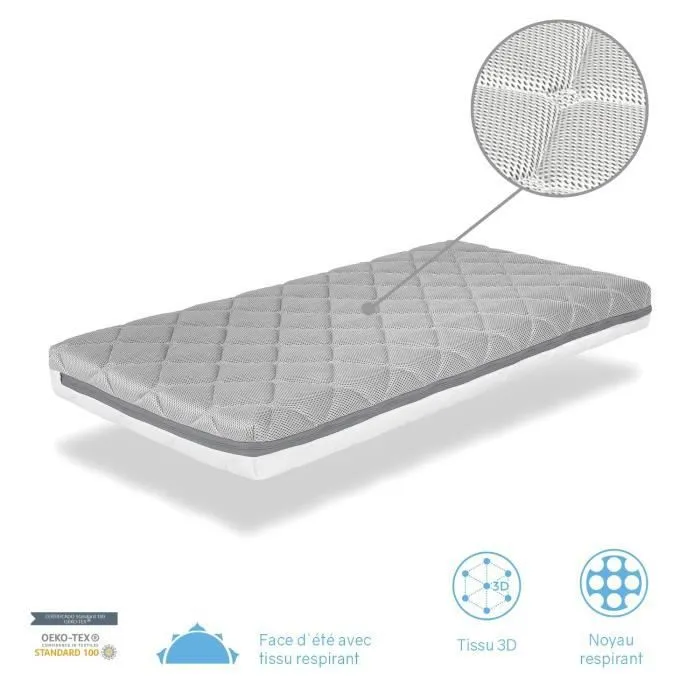 Matelas Bébé BUNNY 57X117 Epaisseur 11 CM - Déhoussable, lavable, adaptable et respirant-3