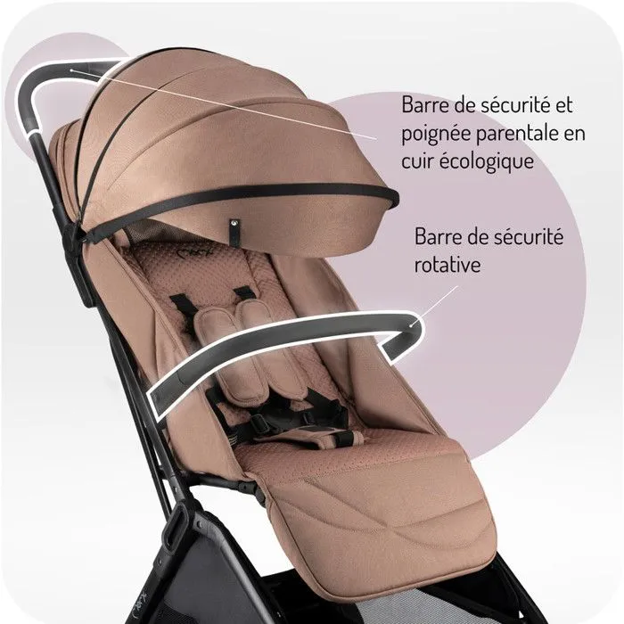 MoMi ANDREA Poussette Auto-pliant 0-22 kg - Légère 7,3kg - Kit d'accessoires – Sac à dos - Barre de sécurité rotative – Marron-4