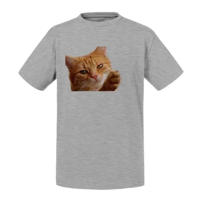 T-shirt Enfant Gris Chat Roux Poil Long Mignon Animale de Compagnie-0