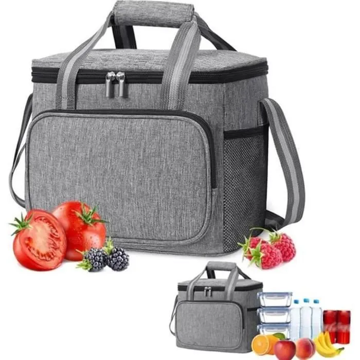 Sac Isotherme 15L, Glacière Souple Isotherme, Sac Picnic Pliable Grande Capacité Imperméable Sac Réfrigérant à Repas Gris-0