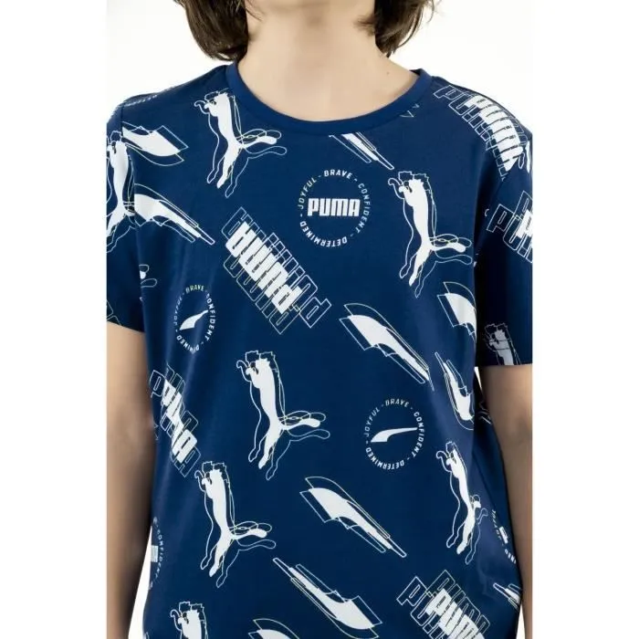 Tee Shirt - PUMA - Alpha AOP 12 - Bleu - Manches Courtes - Garçon-2