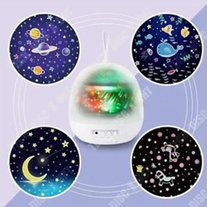 TD® Veilleuse Enfant Projecteur Lampe de Projection 4 en 1 Bébé Etoile Lampe Océan Nuit Étoilée Rotative Nuit Romantique Blanc-3