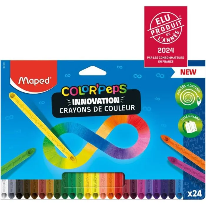Maped - 24 Crayons de Couleur Color'Peps Infinity - Crayons Innovants 100% Mine, 100% Utilisable - Crayons à dessin Sans Taillage-0