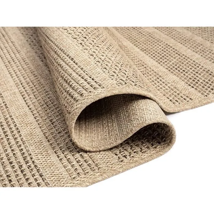 Tapis extérieur en jute Look à motif de lignes Look| 160x230 | pour le jardin ou terrasse | Rectangulaire-2