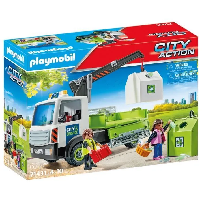 PLAYMOBIL 71431 Camion-grue de recyclage de verre - City Action - Avec grue pivotante - Dès 4 ans-0
