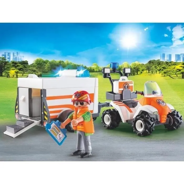 PLAYMOBIL - City Life Les Secouristes - Quad et remorque de secours avec effets lumineux et sonores-1