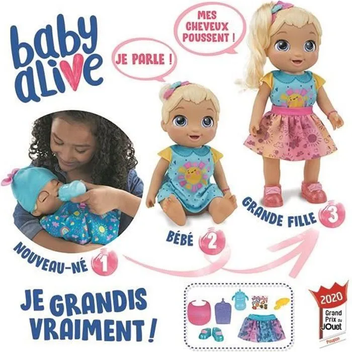 Bebeboutik BABY ALIVE Baby Grows Up Happy Happy Hope ou Merry Meadow Poupee qui grandit et parle accessoires surprise