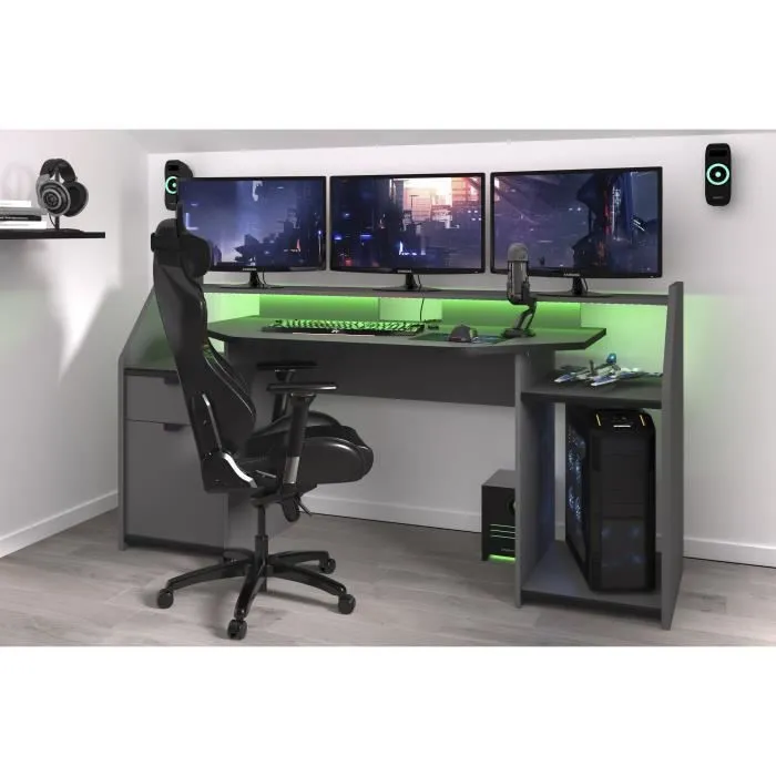 Bureau gamer Gaming - Panneaux de particules - Gris ombre et noir - L 180 x P 67 x H 92 cm - PARISOT-5