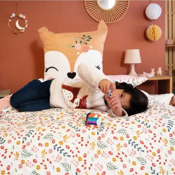 Parure de lit 140x200 cm Enfant - Housse de Couette + 1 Taie d'oreiller 63x63 cm Motif imprimé biche Rose et Bleu – en Microfibre-1