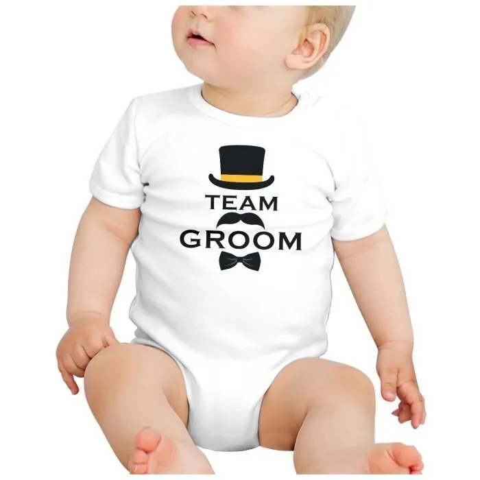 Body Bébé Manche Courte Blanc Team Groom Smoking Mariage Mariée Gentleman Tuxedo-1