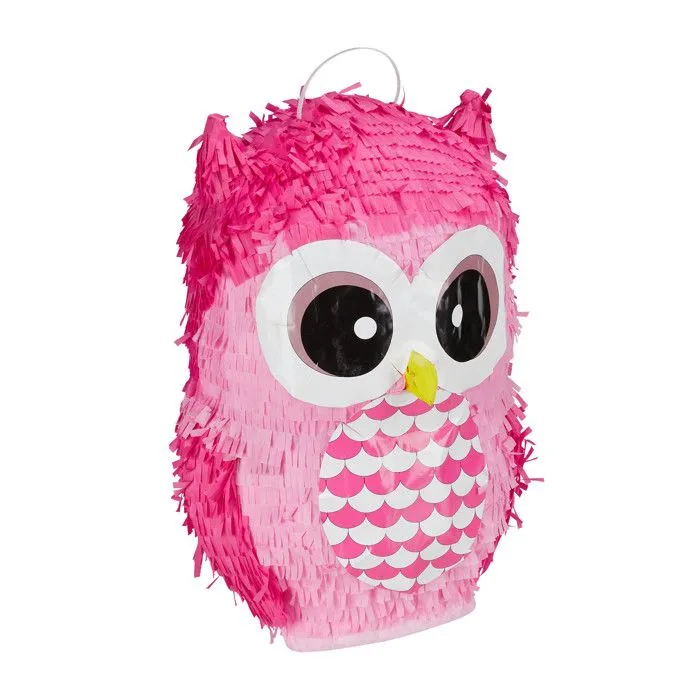 Relaxdays Pinata hibou, mignon, à remplir soi-même, anniversaire, à suspendre, pour enfants, rose-0