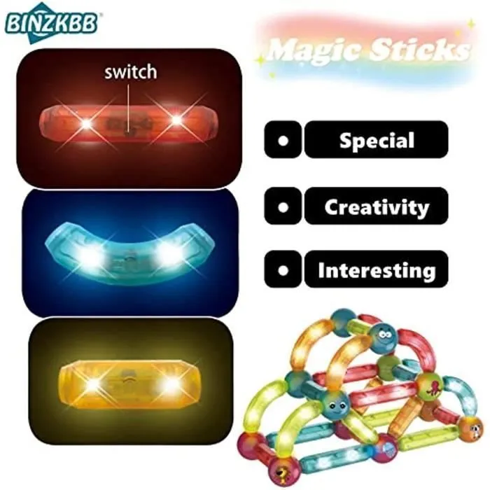 Jeu de Construction,3D Jouet Construction Magnétiques Enfants avec des lumières  pour Les Enfants 3 4 5 6 7 Ans+-1