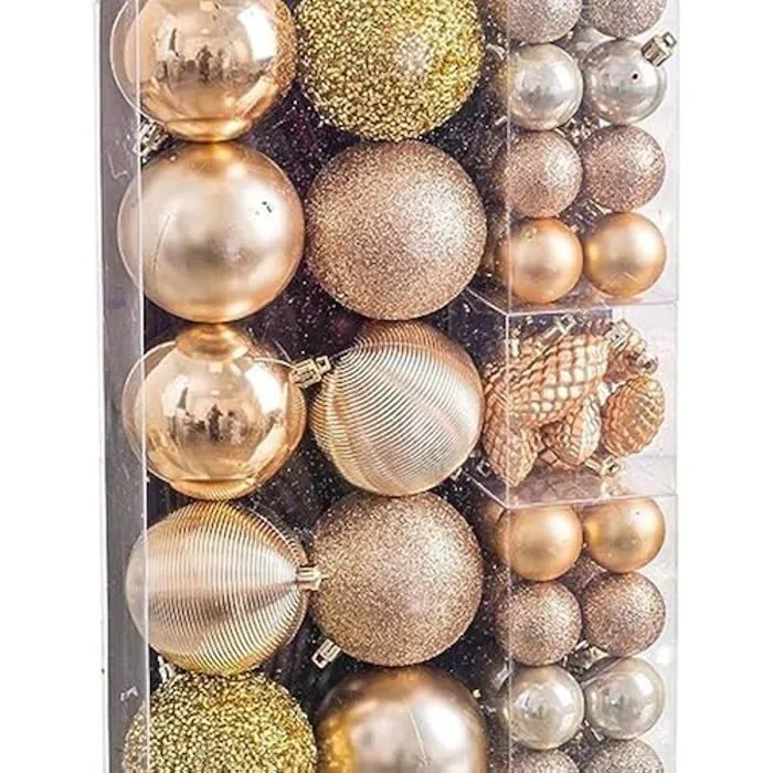 Boules de Noël - LOLAHOME - Lot de 50 - Plastique doré - 10 grosses, 32 petites, 8 pommes de pin-1