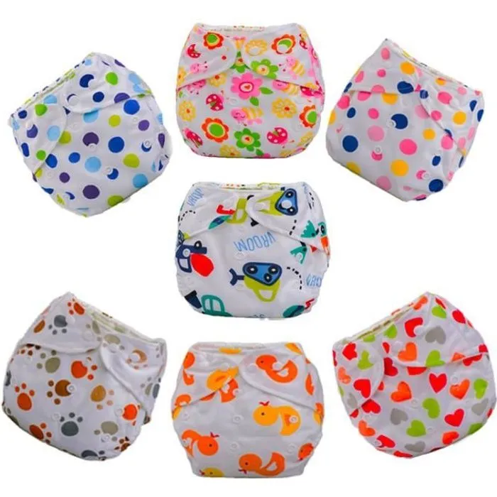 LOT 7 COUCHES LAVABLES bébé TE1 + 14 INSERT MICROFIBRE bébé fille ou garçon couleurs bonbons-0