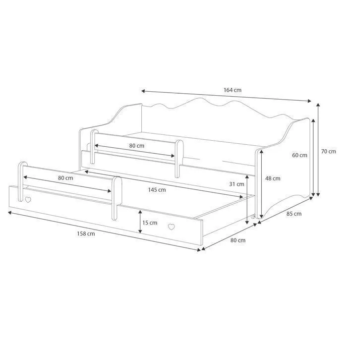 Lit gigogne double enfants EMMA 80x160 avec 2 matelas, 2 sommiers, blanc-5