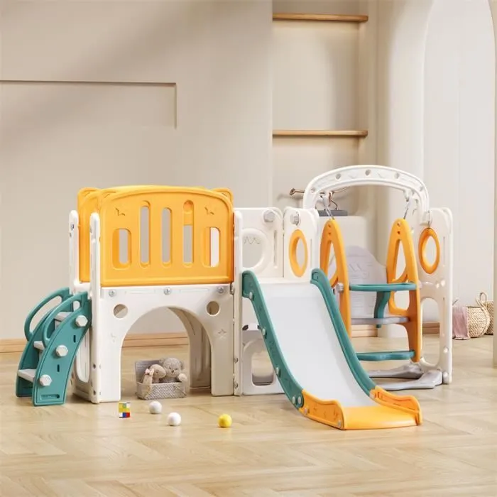 Toboggan 7 en 1 - Cub Kids - Vert et Jaune - PEHD - Pour enfants à partir de 3 ans - Extérieur-0