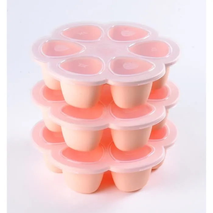 BEABA Multiportions en silicone de qualité premium, résistance thermique, couvercle hermétique, Fabriqué en Italie, 6x150 ml rose-2