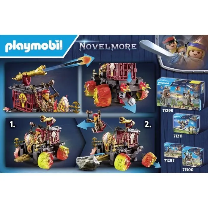 PLAYMOBIL 71299 Chariot de combat enflammé des Burnham Raiders- Affrontez les ennemis avec le chariot, son canon et siège éjectable-8