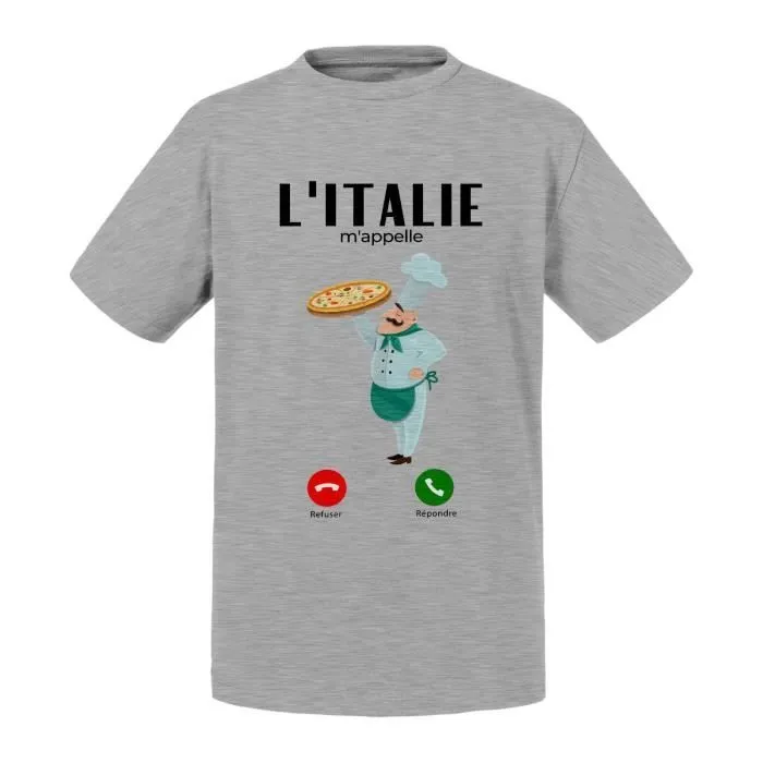 T-shirt Enfant Gris L'Italie M'Appelle Pizza Gastronomie Culture-0