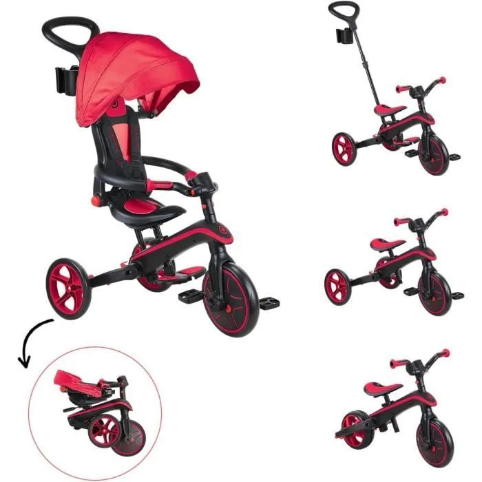 Globber - Tricycle EXPLORER 4-en-1 Évolutif & Pliable - Rouge-1