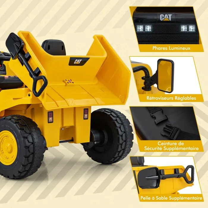 COSTWAY Caterpillar 12V Voiture Électrique pour Enfants, avec Remorque, Télécommande 2,4G, LED, Musique, Klaxon, USB et Bluetooth-1