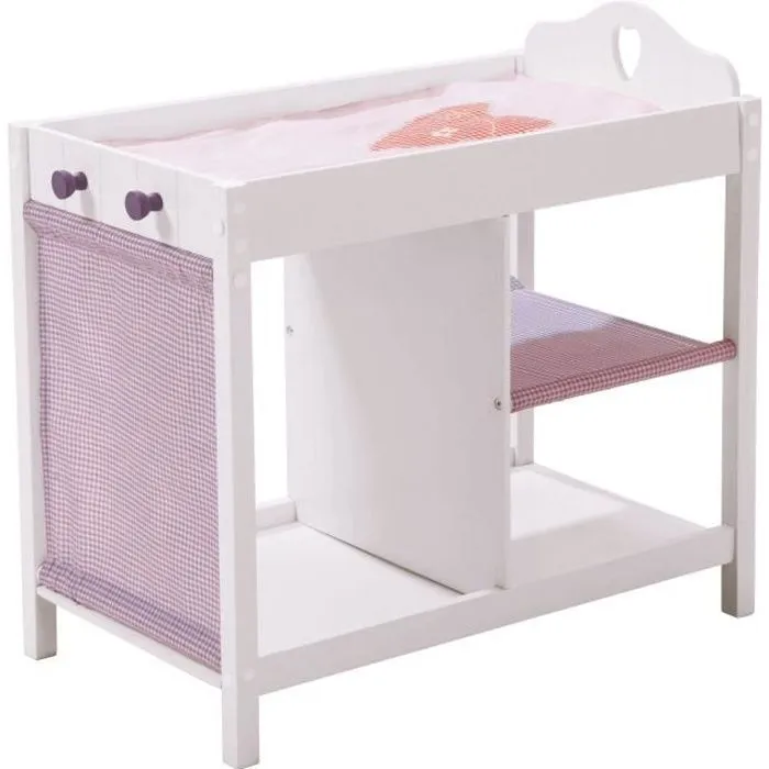 ROBA - Table à langer pour Poupée 2 en 1 Fienchen + Matelas - Blanc / Rose-0