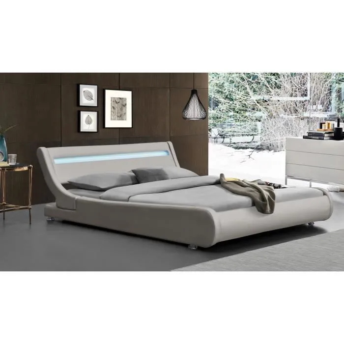 Lit - Incurve - 140x190 - LED - Gris - 1 place - Design contemporain-1