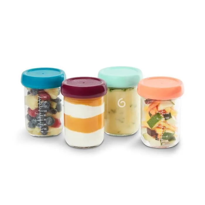 BABYMOOV Babybols lot 4 pots de conservation bébé en verre 220ml, couvercles hermétiques & réinscriptibles, gradués-0