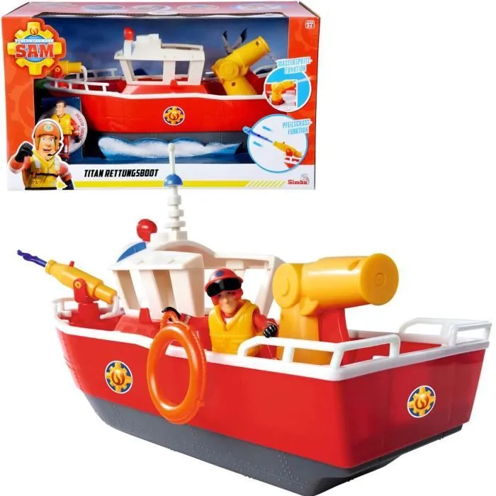 Jouet - SIMBA - Titan Water Guard Boat - Bateau de pompier avec figurine et accessoires - Rouge et blanc-0