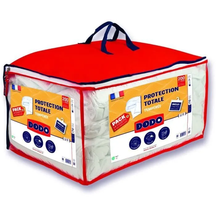 Pack couette 220x240 cm + 2 oreillers 60x60 cm + 2 protèges oreillers 60x60 cm - garnissage 100% Polyester - 350g/m² - blanc - DODO-0