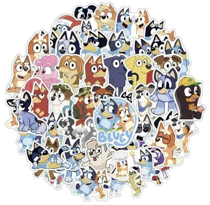 autocollant BINGO bluey animal bleu orange dessin animé enfant jeu loisir créatif stickers waterproof-0