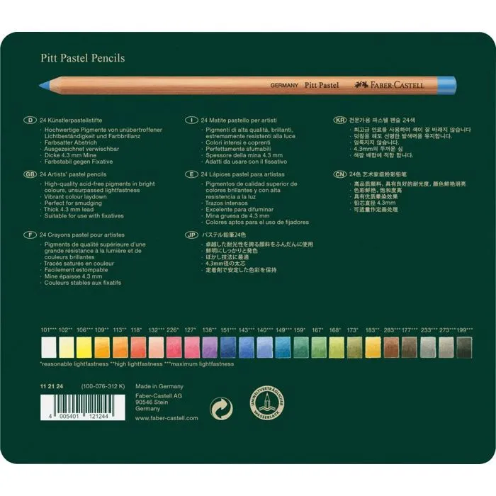 Crayons Pastel Pitt - FABER-CASTELL - Boîte Métal 24 - Couleurs Vives - Résistance Optimale à la Lumière-4