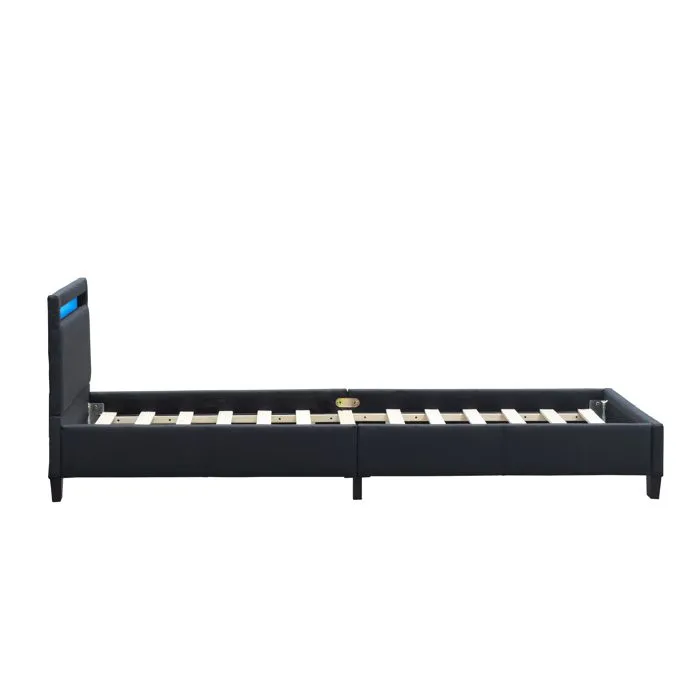 angel - Solide et Confortable Lit 90x200 avec Sommier Tte de Lit avec Eclairage LED Couleur NOIR Pieds en 10 c-3