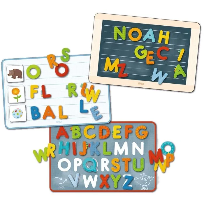HABA - Boîte de jeu magnétique Alphabet - 147 pièces de lettres magnétiques - Jeu éducatif pour Enfant de 5 ans et +-1