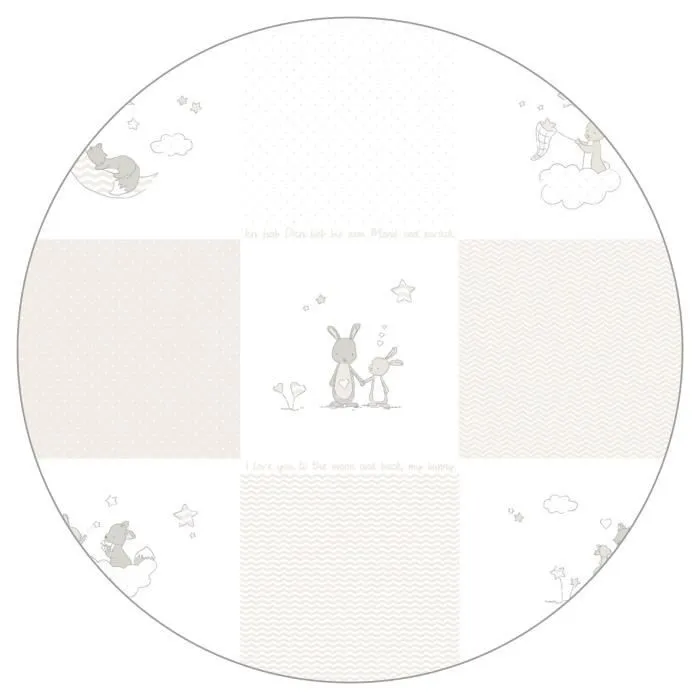 ROBA Parc Bébé Hexagonal + Tour de Parc de Protection "Fox & Bunny" et 6 Roues - Bois Blanc-1