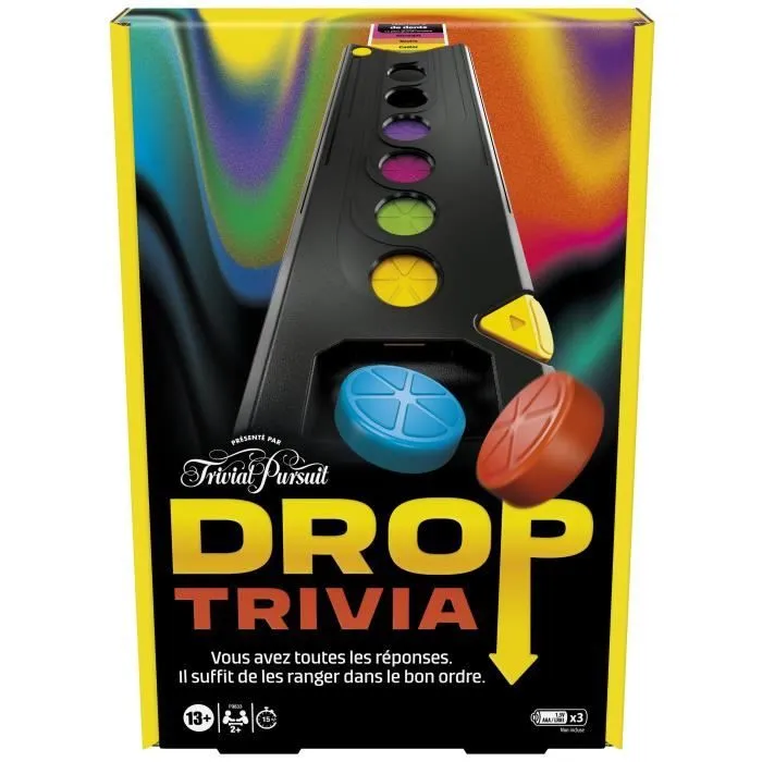 Drop Trivia, jeu de groupe électronique avec voix et sons, Dès 13 ans, 2 joueurs ou +, 15 min, inspiré de Trivial Pursuit, Hasbro Ga-3