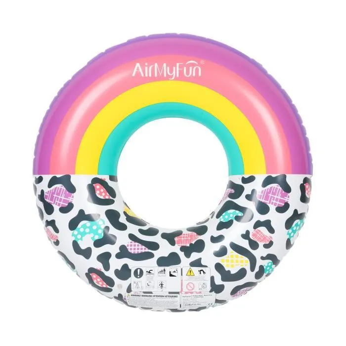 Bouée Gonflable Ronde XXL pour Piscine & Plage - Arc-En-Ciel Et Léopard ø120cm-0